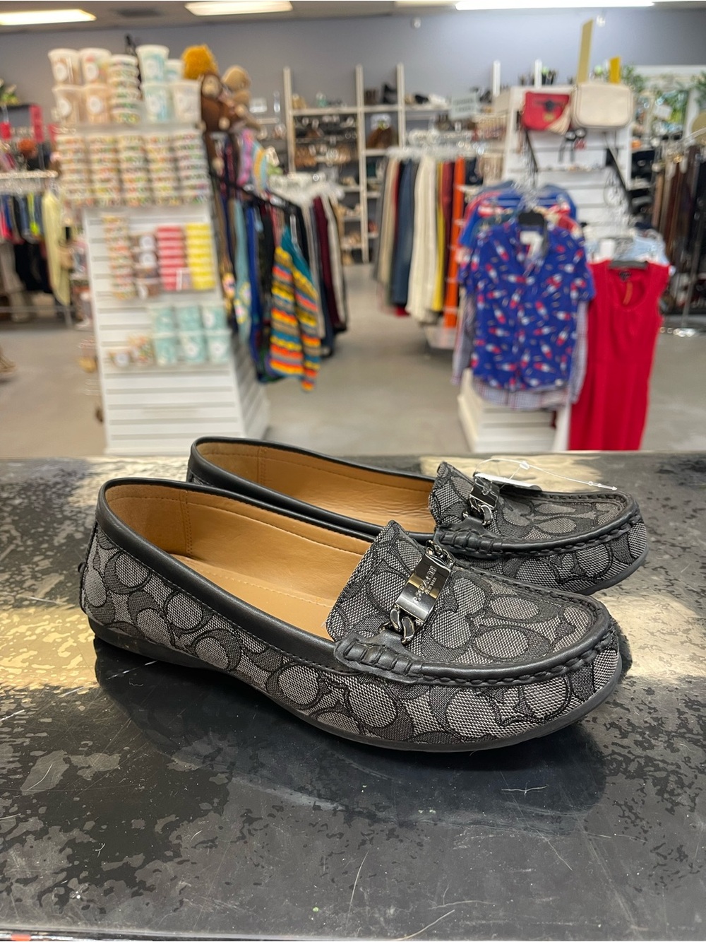 Coach Women's Gray & Black Signature Jacquard Driving Loafers